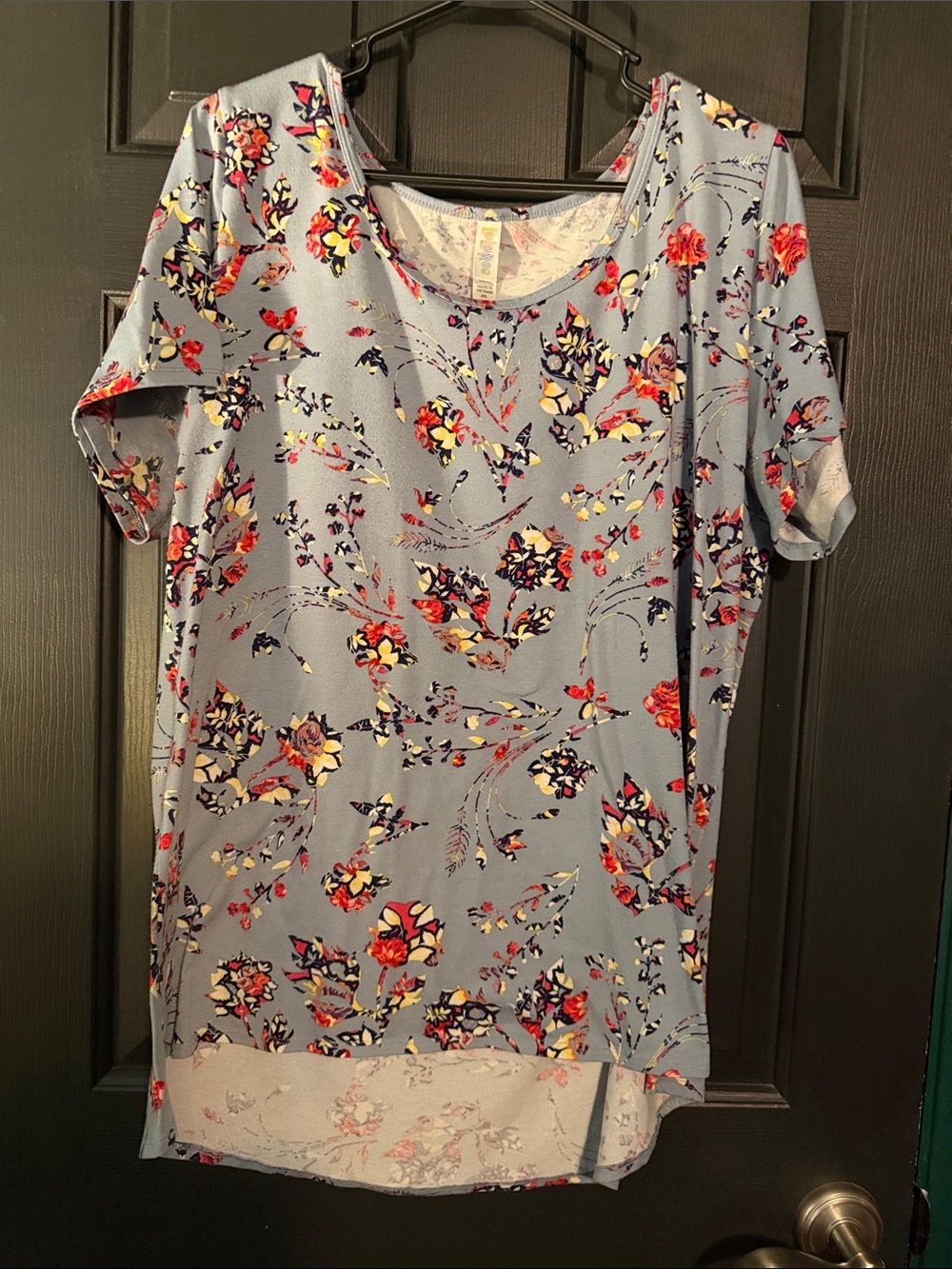 LuLaRoe Light Blue Floral Short-Sleeve Tunic